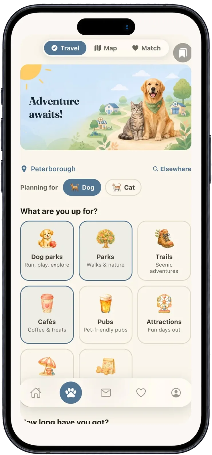 Travel screen — planned day out