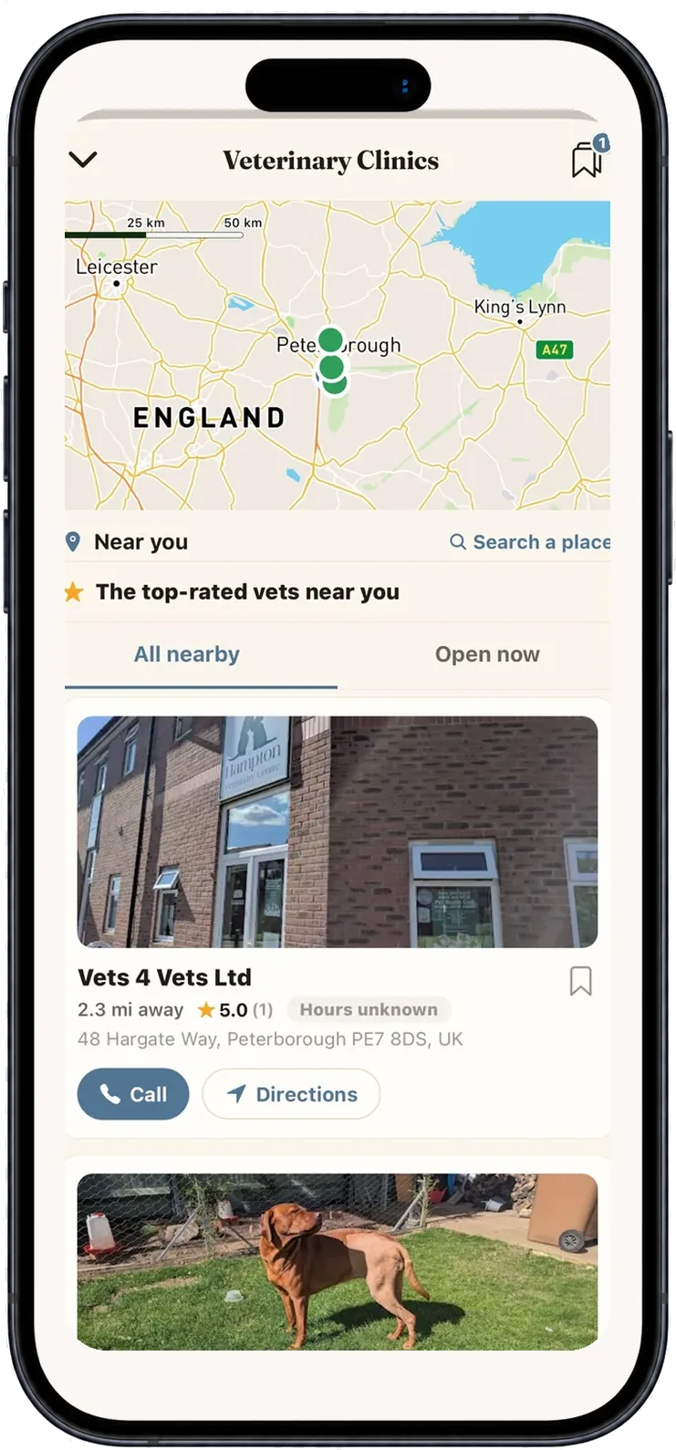 Vets screen — top-rated vets nearby